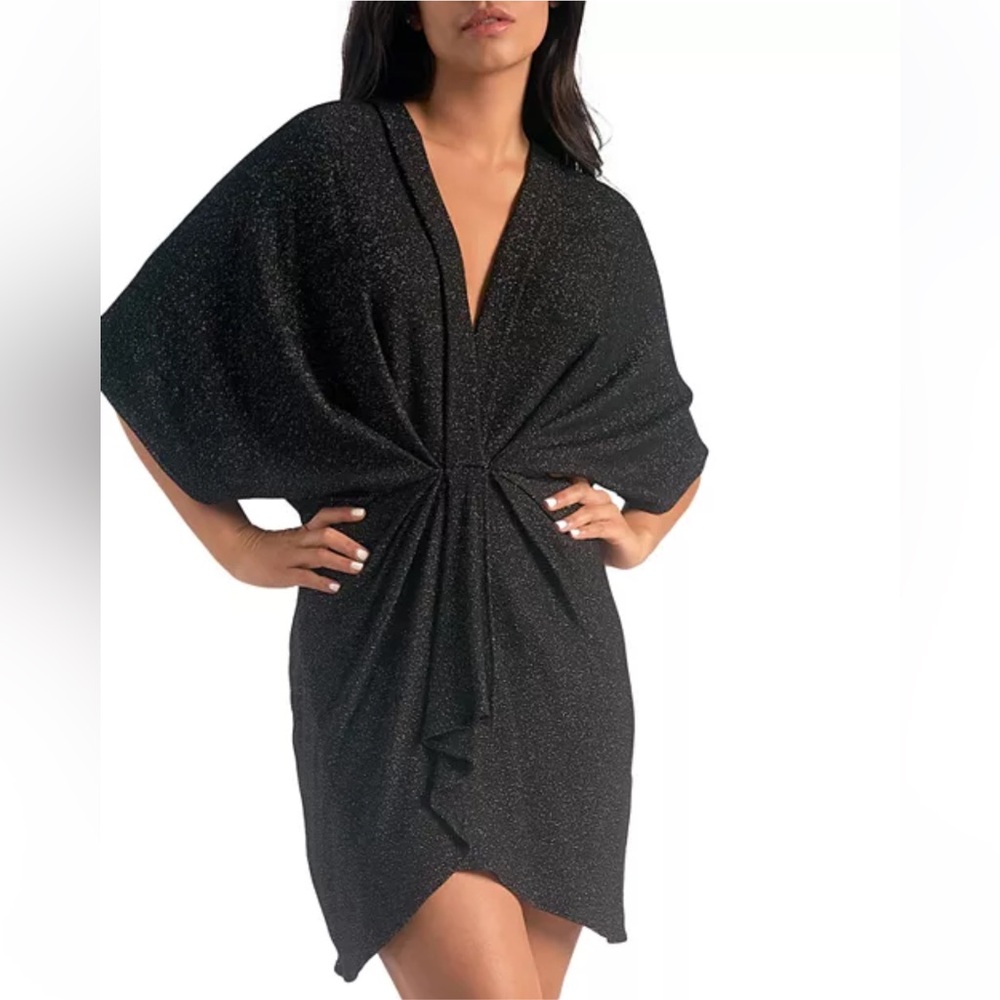 NWOT Elan Glitter Gathered Dolman Sleeve Mini Dress -Small